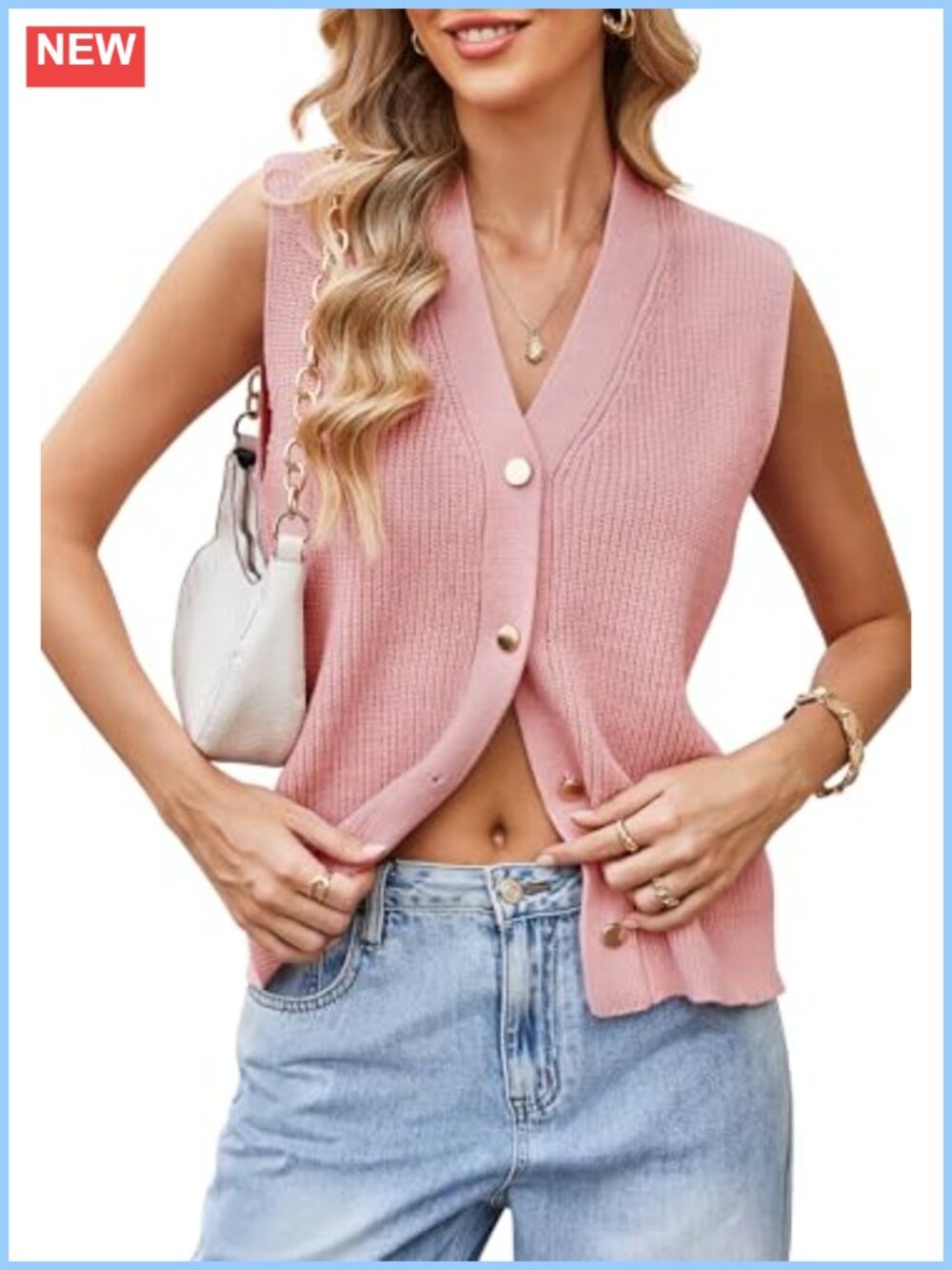 Womens Sleeveless Button Down Sweater Vest V Neck Knit Cardigan